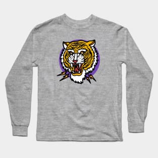 Retro Tiger Head Tattoo Design Long Sleeve T-Shirt